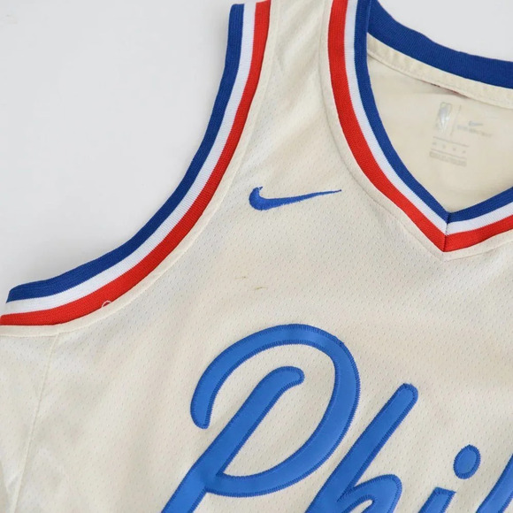 NBA Authentics w/ Nike Swoosh Philadelphia 76ers Cream & Blue Ben  Simmons M - Picture 13 of 13